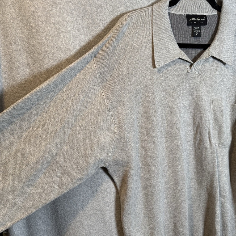 Eddie Bauer Sweatshirt Men's XL Tall Vintage Collared Gray Cotton Pullover - Picture 4 of 9